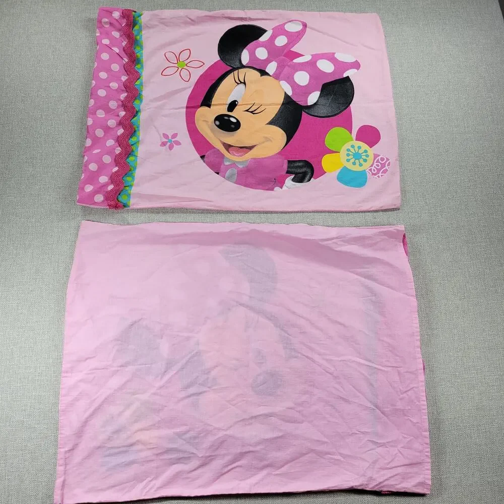 Disney Minnie Mouse Pillowcases Standard Pink Bow-tique Crochet Trim Set of 2
